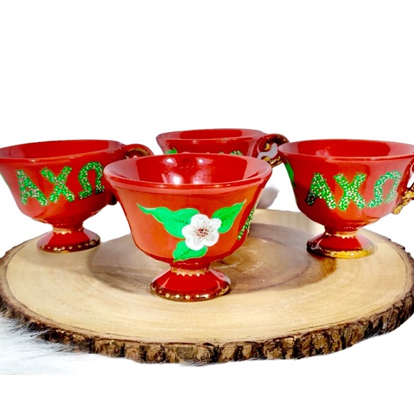 Bizzirri Set of 4 Red Handmade Xmas Coffee Cups - Picture 2 of 4